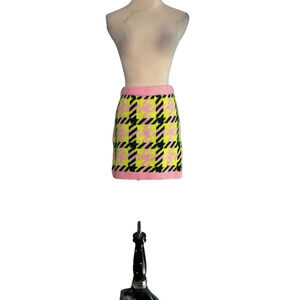 Miss Selfridge pink yellow plaid knit pull on mini skirt size 4-6